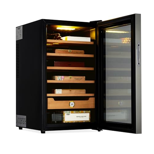 Cigar Humidor Cabinet 500 Count, 3 in 1 70L Electric Humidor with Hygrometer, Humidifier, Cooling Fan & Spanish Cedar Lining, Lights Control System, Desktop Multi Large Drawers, Gift for Cigar Lovers