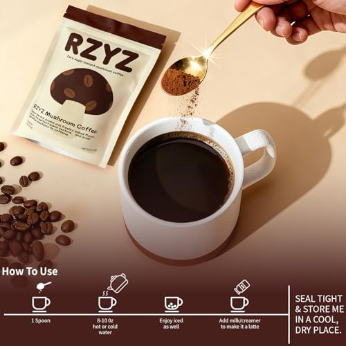 RZYZ Mushroom Coffee, Instant Coffee Powder 30 Servings, 6.35 OZ — view 3