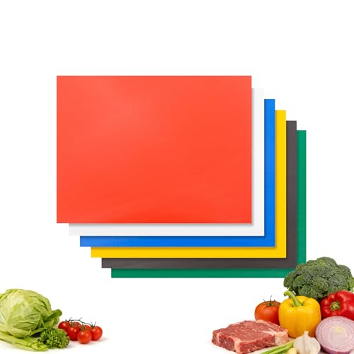Jiwins Commercial Cutting Boards Plastic, 24" x 18" x 1/2" Color-Coded Chopping Boards for Kitchens - (Set of 6)