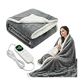 Heizdecke mit Abschaltautomatik XXL 180x160cm Wärmedecke elektrisch 220W, SoftyHeat Wärmeunterbett für 2 Personen, beheizbare Decke waschbar, Electric Blanket & Heated Blanket, Kuscheldecke Grau