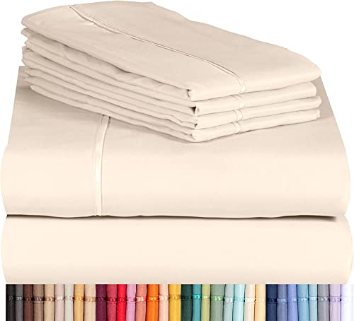 LuxClub 6 PC Sheet Set Bamboo Sheets Deep Pockets 18  Eco Friendly Wrinkle Free Sheets Machine Washable Hotel Bedding Silky Soft - Cream Queen