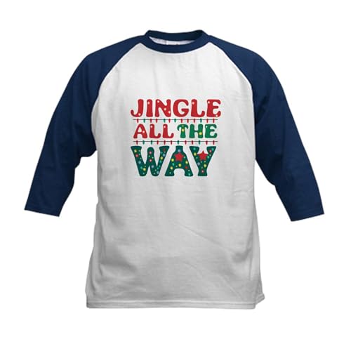 CafePress Jingle All The Way Festive Christmas T Shirt Baseball Jersey Kids Cotton Baseball Jersey, 3/4 Raglan Sleeve Shirt Navy/White
