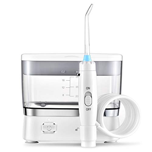 Countertop Dental Water Flosser for Teeth & Oral Hygiene - Cordless, Portable, Rechargeable, Travel-Friendly – White Electric Dental Floss & Oral Irrigator with Case – for Adults & Kids – Waterproof