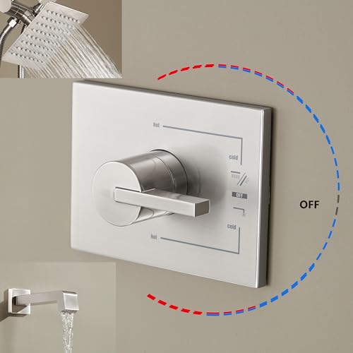 Juego de grifería para ducha con cabezal fijo de 6 pulgadas y duchador manual, incluye salida para bañera, diverter de 3 vías, acabado niquel cepillado miniatura 4