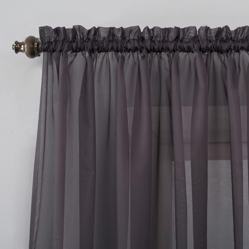 Image of No. 918 Emily Sheer Voile Rod Pocket Curtain Panel, 59 inch x 63 inch, Fig Purple