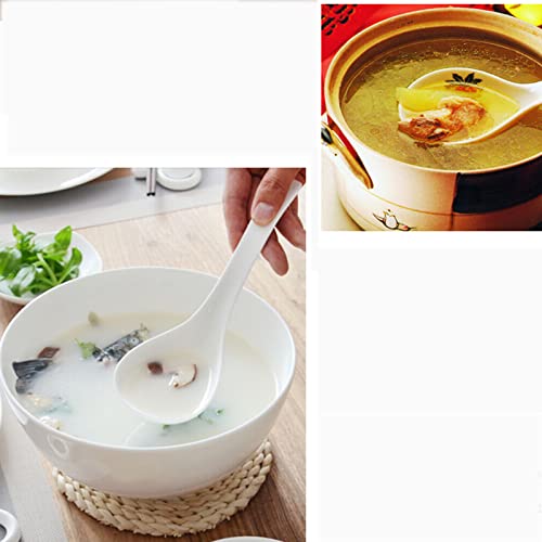 Big Porcelain Porriage Spoon Bone China Large Porridge Spoons White Ceramic Flatware Soup Spoons Long Handled Flower Pattern Scoop #TOP5