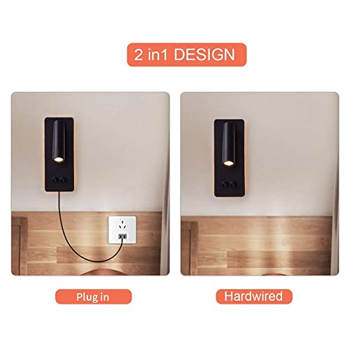 Led Reading Wall Lights For Bedroom, Backlight Night Wall Lamp, Plug In Cord Adjustable Wall Sconces Surface Mount Book Reading Lamps, Backlight 3W+12W 3000K Warm Wall Light (Black) #TOP3