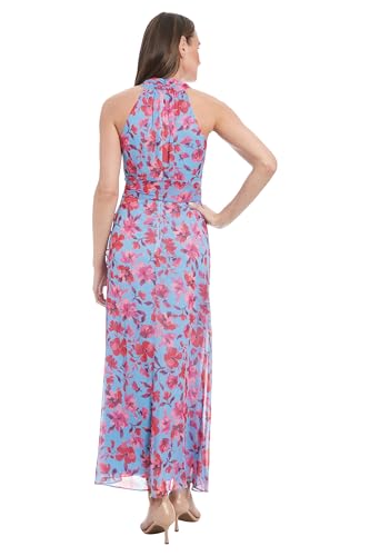 Image of London Times Women's Women's Halter Neck Wrap Maxi Dress with Side Tie and Ruffle Detail - Special Occasion Wedding Guest Dress