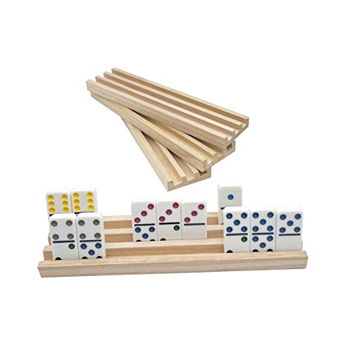 Sutimshe Wooden Domino Racks Set Of 4 Natural Domino Trays Holders Organizer For Mexican Train Chickenfoot And Other Domino Games - Dominoes Not Included #TOP1
