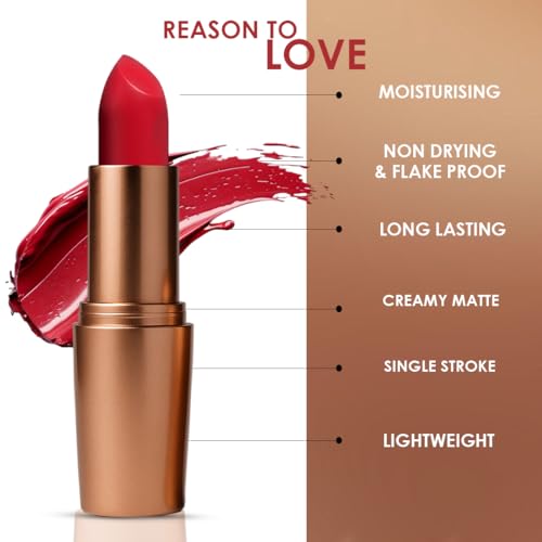 Image of One Wish Creamy Matte Lipstick Long Lasting for Women - Queen of Hearts Shade 10 | Full Coverage | Creamy Formula | No Flaky Lips | No Dryness| High-Pigment |SPF | Vitamin E, Almond Oil & Shea Butter for Moisturising Lip | 8 Hrs Lasting | Smooth Finish | 3.8 gm
