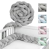 JAKOR® Bettschlange geflochten 2M - geprüfte Laborqualität - Bettumrandung geflochten inkl. Wäschenetz - Babybettumrandung - Bettumrandung Babybett – Bettschlange 200 cm (Grau)