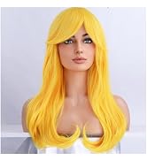BERON Yellow Wigs Long Wavy Women Wig with Bangs Curly Heat Resistant Synthetic Wigs for Hallowee...