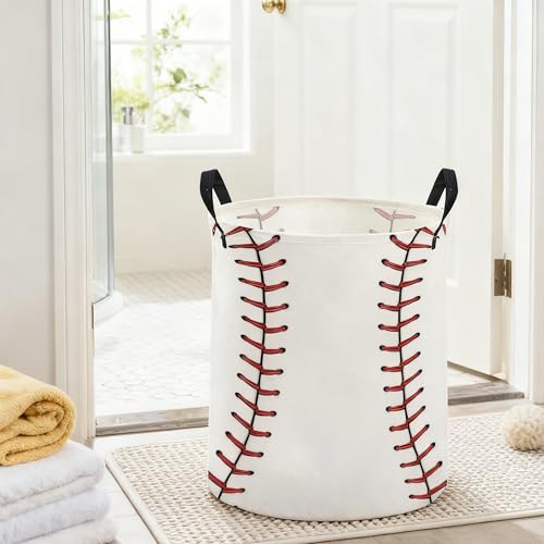 Image of ESSME Ball Laundry Basket,Baseball Hamper Collapsible Canvas Waterproof Storage Bin, Cute Hamper,Gift Baskets(Baseball)