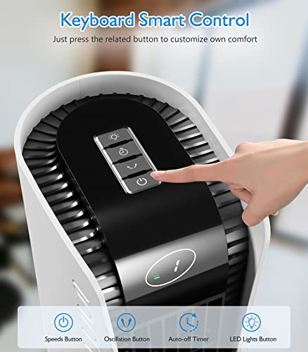 Conbola Portable Tower Fan, Oscillating 10000Mah Battery Operated Fan Rechargeable Standing Floor Fan With Led Light 16 Inch Small Personal Quiet Table Fans For Bedroom, Home, Office, Camping, Travel #TOP2