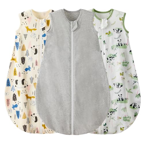 Image of Duomiaomiao 3 Pack Baby Sleep Sack 100% Organic Cotton Lightweight Breathable Comfy Toddler Sleeping Sack (0.5tog Pandas, Medium)