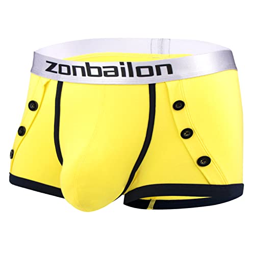 Sumaba Men's Low Rise Boxer Soft Breathable Stretchy Short Leg Trunks Ball Pouch Male No Fly Underpants Brief Underwear, 1 Pack - Yellow, Medium #TOP14