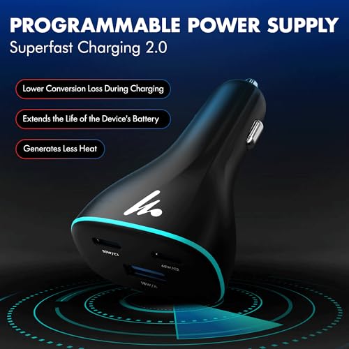 Image of PD 95W Superfast Charging 2.0 Car Charger, with 2XType C & USB-A, PPS & QC 3.0, Triple Port (65W + 30W + 18W), 12V-24V Compatible, Multi-Layer Protection, 2-Years Manufacturer Warranty