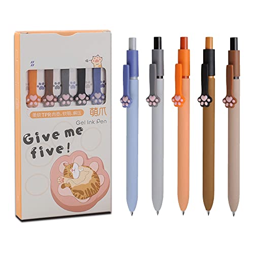 PenTalk 5pcs Cute Cat Kawaii Gel Pens, Fine Point 0.5mm Black Ink Retractable Pens, Comfortable Smooth Writing Aesthetic Pens, Cute Pens for Women School Supplies, Kawaii Accessories for Cat Lovers