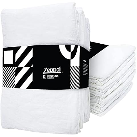 Zeppoli Flour Sack Tea Towels - 12 Pack- 79 x 79 CM Kitchen Towels - Absorbent White Dish Towels - 100% Ring Spun Cotton Bar Towels Cover
