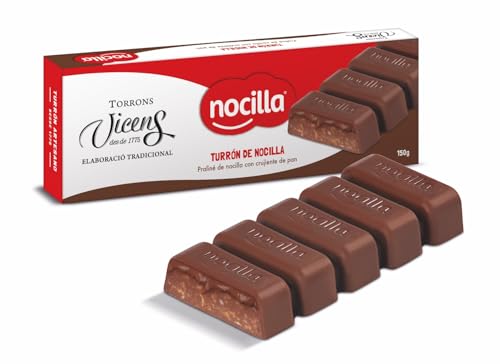 Turrón de Nocilla® 150g – Torrons Vicens | Turrón Artesanal con Praliné de Avellana y Cacao, Crema de Nocilla® y Cobertura de Chocolate | Dulce Tradicional Gourmet en Estuche Regalo