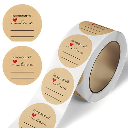Quesuc 500 Papel Kraft autocolantes, etiquetas autocolantes, autocolantes redondos autocolantes, perfeitos para autocolantes de casamento, presentes natalícios ou etiquetas de cozinha