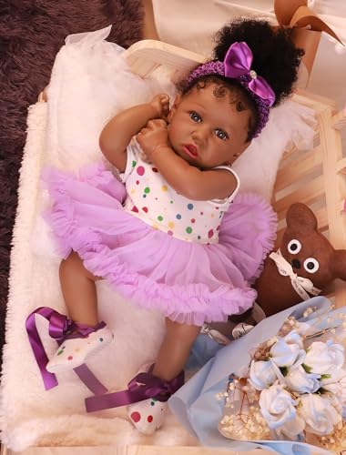 Image of HOOMAI Lifelike Reborn Baby Dolls with Soft Body African American Realistic Girl Doll 22.8 Inch Best Birthday Gift Set