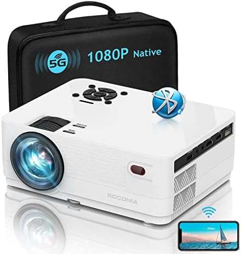 5G WiFi Bluetooth Native 1080P Projector, Roconia 12000LM Full HD Movie Projector, 300" Display Support 4k Home Theater,Compatible with iOS/Android/XBox/PS4/TV Stick/HDMI/USB (White)