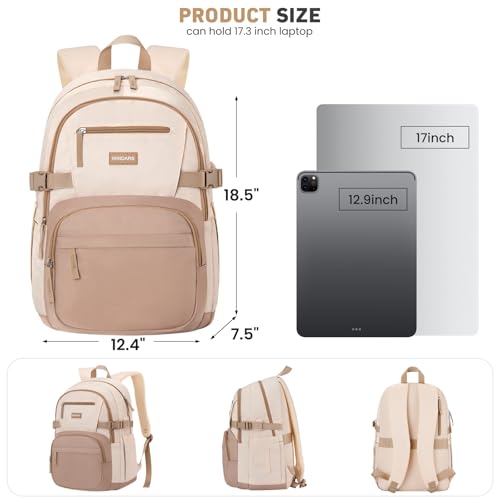 Image of WINDARS Backpack for School Girls, Cute High School Backpacks for Teens Women Student Large Bookbag 17 Inch Laptop Bag with USB Charger Port for College Work Travel Trip (Khaki Beige)