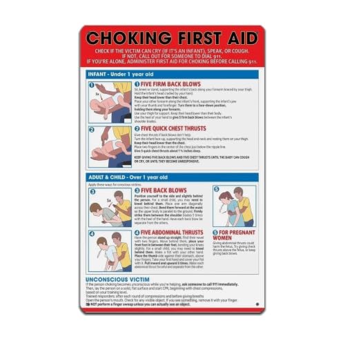 Learn Choking Rescue Metal Signs Reference 12x8 Inch | Clean emergency procedure guide on rust resistant metal sign for break ro