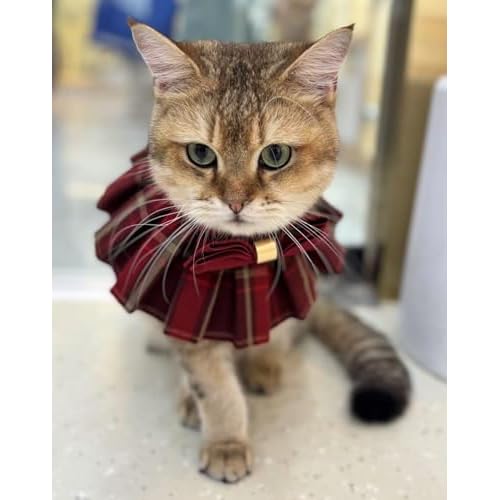 Lovelyshop pet Serial Lux Orange Red Tartan Dog/Cat Scarf with Burgundy Big Bowtie for Chirstmas Valentine Holiday Pet Costume-Small Size Checkered Small