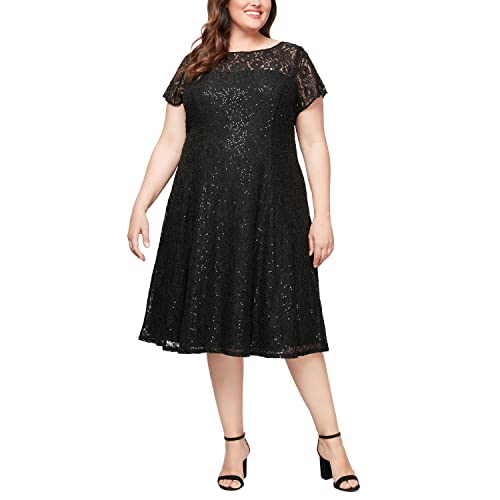 Amazon.com: S.L. Fashions Women's Plus Size Sequin Fit and Flare Dress,  Black, 16W : Clothing, Shoes & Jewelry