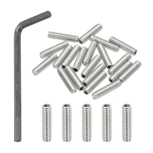 PATIKIL 1/4-20x1" Internal Hex Socket Set Grub Screws, 20 Pcs 304 Stainless Steel Cup Point Set Screw with Hex Key Wrench for Door Handles Bathroom Fixtures