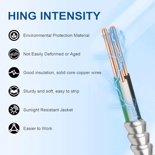 Image of 10 /2 MC Cable with Ground - 15FT Pure Copper 10AWG /2 Metal Clad Wire with Aluminum Armor 10 Gauge 2 Conductor Type MC Alum Cable