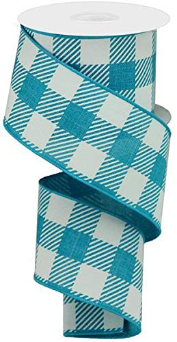 Large Striped Check Wired Edge Ribbon - 10 Yards (Turquoise, 2.5