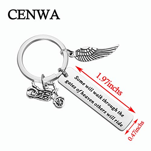 Image of CENWA Motorcycle Memorial Jewelry Memorial for Brother Dad Husband Sympathy Gift Some Will Walk Through The Gate Keychain