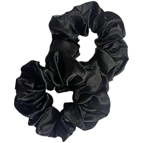 2 PCS Hair Scrunchies,Premium Scrunchies for Women Black Color Silk Scrunchies Hair Scrunchies for Women Simple and Stylish Silk Hair Ties for Breakage Prevention Elastic ponytail Holders Cover