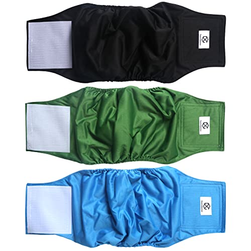 Dream&Glamour Washable Dog Belly Bands (Pack Of 3)，Reusable Wrap Diapers For Male Dog (L,Black+Green+Blue) #TOP16