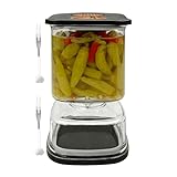 Generico Barattolo Cetrioli Glass con Colino - Contenitore Ermetico Separazione Succo | Scatola Conservazione Olive e Kimchì, Include 2 Forchette, Organizer Frigo Cucina, Senza BPA