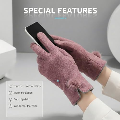 Image of Kraptick Women's Winter Woollen Gloves-Premium Thermal Fleece Lined Touchscreen Hand Warmer Gloves for Cold Weather, Cycling & Driving Soft Fur Cable Knit Elastic Mittens