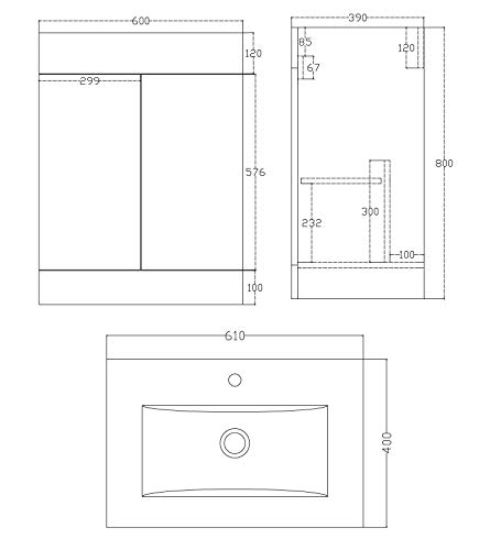 VeeBath VUMW60 Sphinx - Mobiletto da bagno con 2