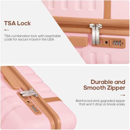 Image of UKEIN Luggage Sets 3 Piece, PC Hardside Checked Luggage 28 Inch With Spinner Wheels with TSA Lock, Large Suitcase Set With Travel Backpack for Men (Pink, 3 piece set (28inch))