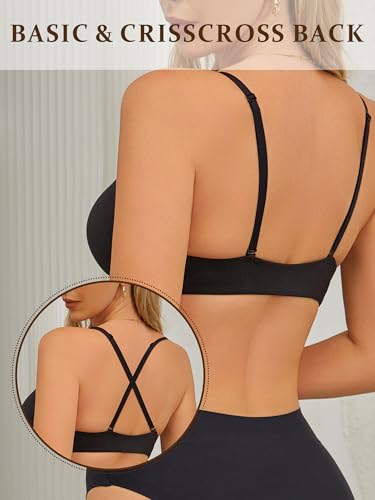 Image of Women's Front Closure Bra Push Up Padded Add Cup Demi Plunge Bras with Underwire Lift T Shirt Smooth Bralette(Black, 38C)
