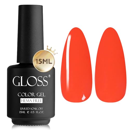 GLOSS Gel Nail Polish | Neon Coral 15ml 1 pcs - HEMA Free Gel Polish, Coral Soak Off UV LED Gel Varnish, Professional Manicure Gel Polish Design for Home & Salon, Perfect Holiday Gifts for Women