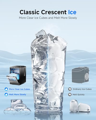 Image of Crescent Ice Maker Countertop, 35Lbs /24H, Clear Ice Maker with Self-Cleaning & Timer, 16 Crystal-Clear Ice in 12 Mins, Countertop Ice Makers for Home, Office or Party