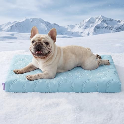 LESURE 犬 ベッド ひんやり 犬用クッション 冷感 夏用 Q-Max>0.5 冷却マット 取り外し・洗濯可能なカバー付き 通気性 滑り止め 暑さ対策 猫/小型犬/中型犬用 (ブルー, 73x47x8cm)（Amazon）