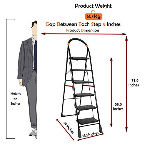 Parasnath Black Heavy Folding Ladder with Wide Steps Milano 6 Steps Ladder 6.3 Ft - Made in India - Image 3