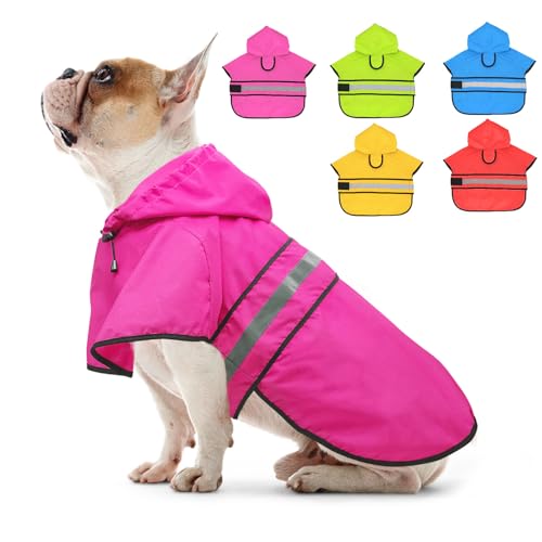 Candofly Dog Raincoat Reflective Dog Rain Jacket Waterproof Hooded Ponch Rain Coat for Small Medium Large Dogs (Pink, Medium)