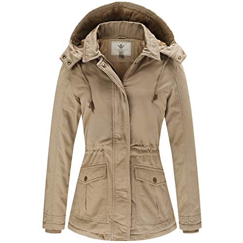 WenVen Women's Winter Windbreaker Insulated Parka Jacket with Hood(Khaki, L)