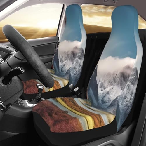 Housse de siège de voiture universelle lavable | Lot de 2 protections élastiques motif montagne