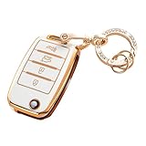 RUABIBAN Key Fob Cover Compatible with Kia, Soft TPU Key Case Protection Shell Fit for Sedona Rio Optima Soul Sportage Sorento Carens Flip Key